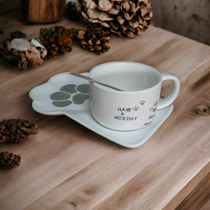 Set canuta si farfurioara cu desen pisica cu lingurita [2]
