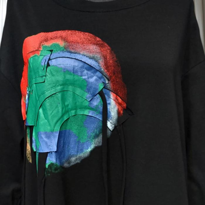 Rochie neagra  din bumbac tip Desigual cu imprimeu colorat [2]