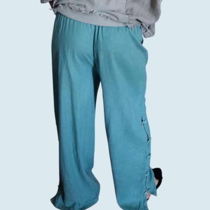 Pantaloni din In cu Modele in Parti si Banda Elastica in Talie [3]