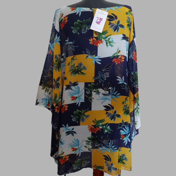 Bluza Larga din Voal Tip Poncho cu Imprimeu Floral [3]