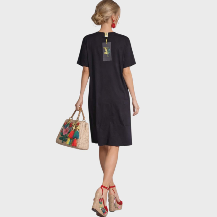 Rochie croi larg din bumbac  tip Desigual cu maneca scurta [2]