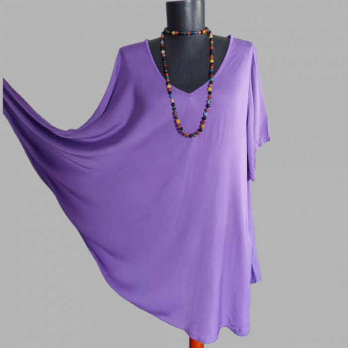 Bluza Mov Asimetrica cu Anchior din Bumbac pentru Marime Mare [2]