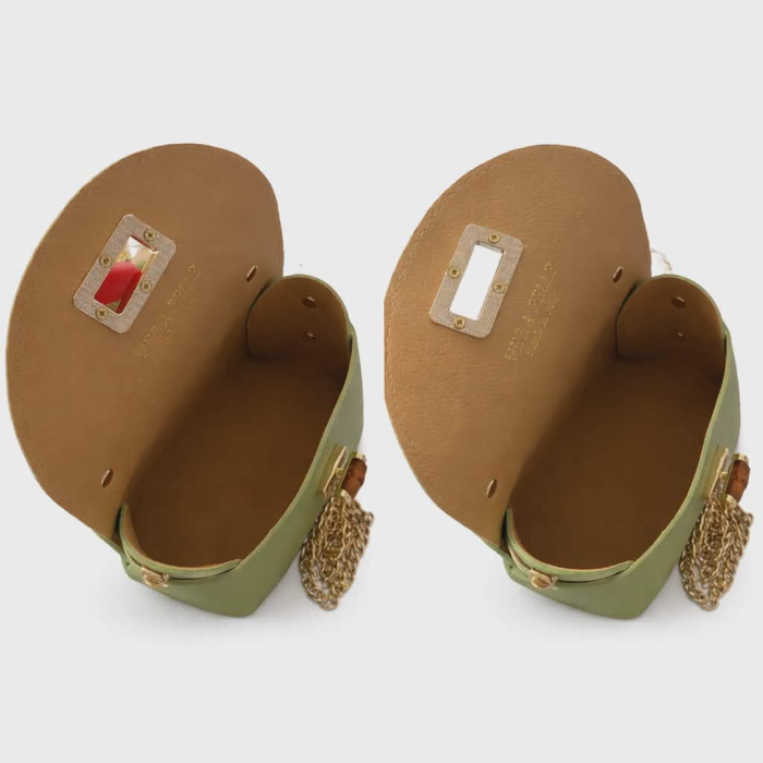 Geanta din piele naturala vernil cu lant de umar auriu din zale [4]