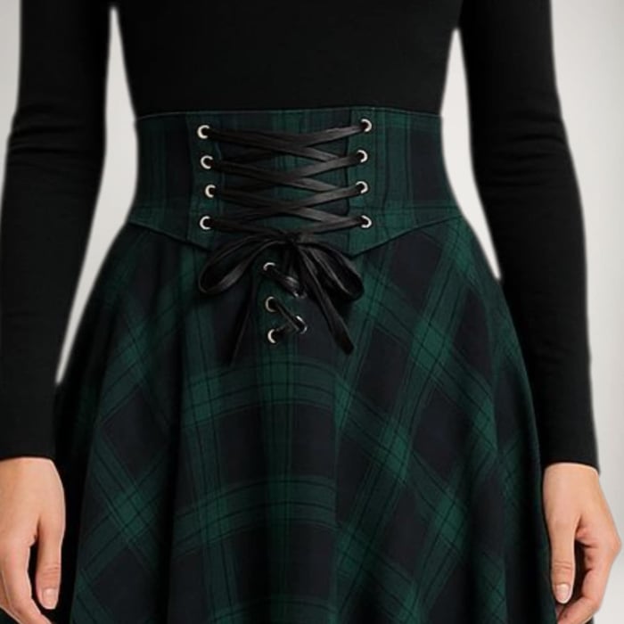 Fusta Eleganta Croi Asimetric Si Talie Inalta Tip Corset cu Snur [3]