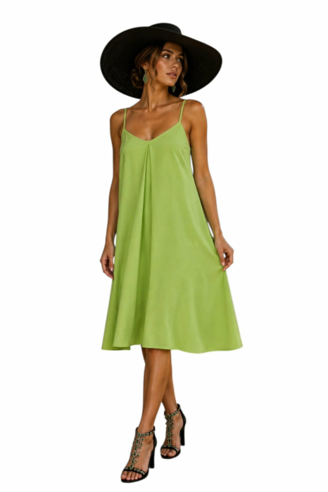Rochie eleganta verde praz cu maneci clopot si dantela [5]