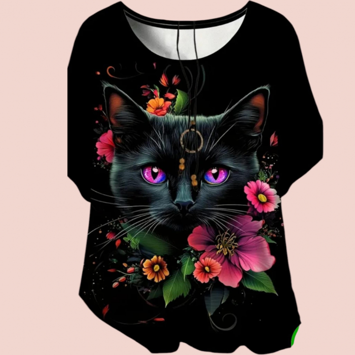 Tricou cu Imprimeu Pisica Neagra Norocoasa [3]