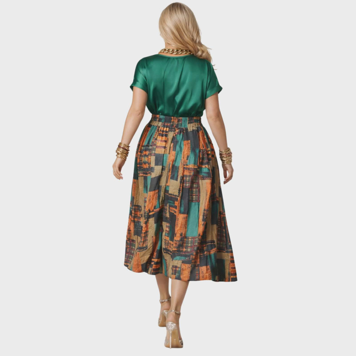 Fusta dama din vascoza cu imprimeu artistic si banda elastica in talie [3]