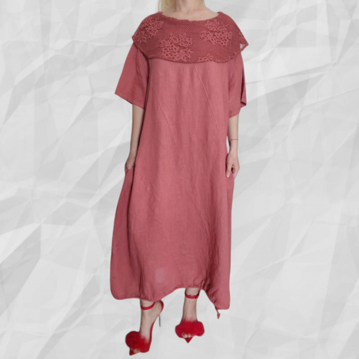 Rochie din in croi larg si guler din dantela [1]