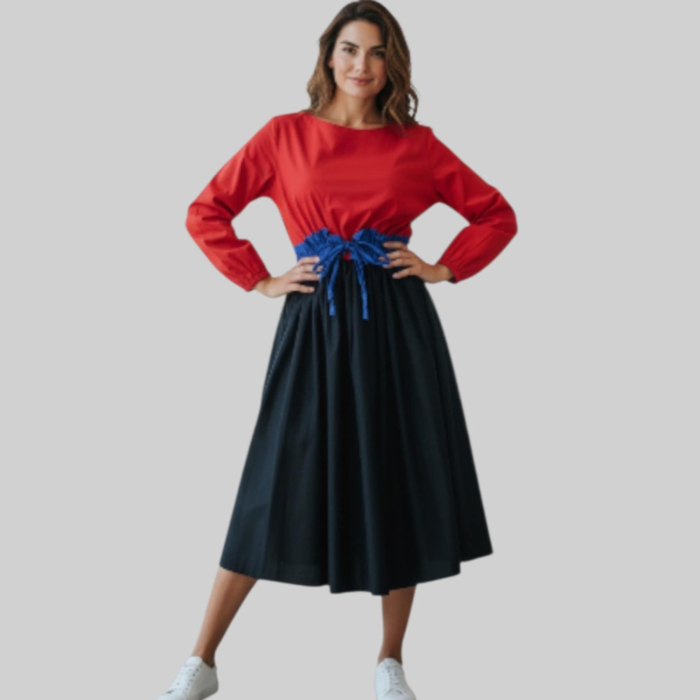 Rochie din bumbac in trei culori si talie accentuata incretita [2]