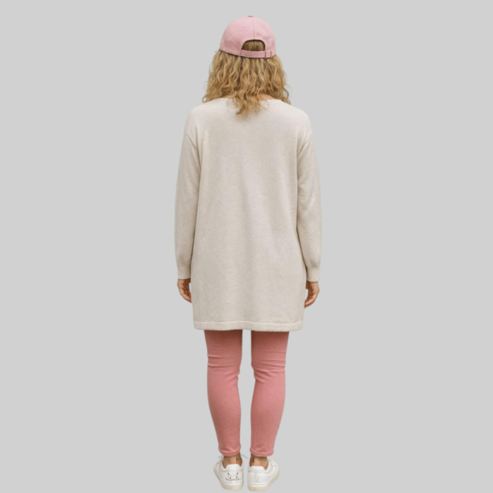 Pulover crem tricot cu strasuri argintii in forma de pisica [2]