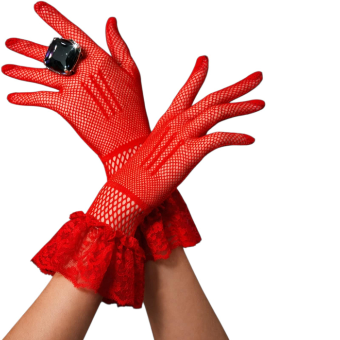 Manusi elegante rosii din plasa cu dantela la incheietura [2]