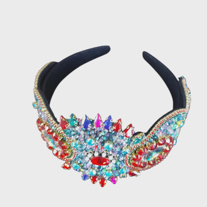 Bentita din Catifea Eleganta Lata din Pietre si Strasuri Colorate [2]