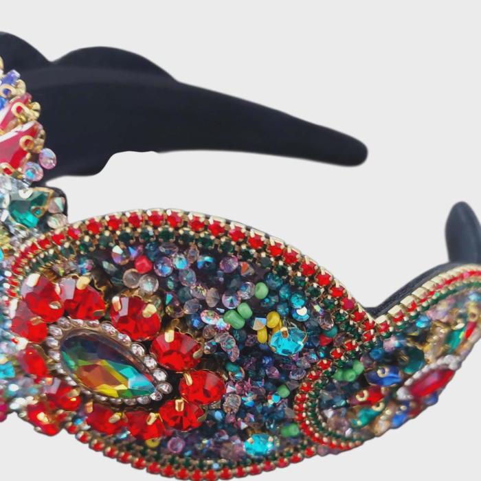 Bentita din Catifea Eleganta Lata din Pietre si Strasuri Colorate [3]