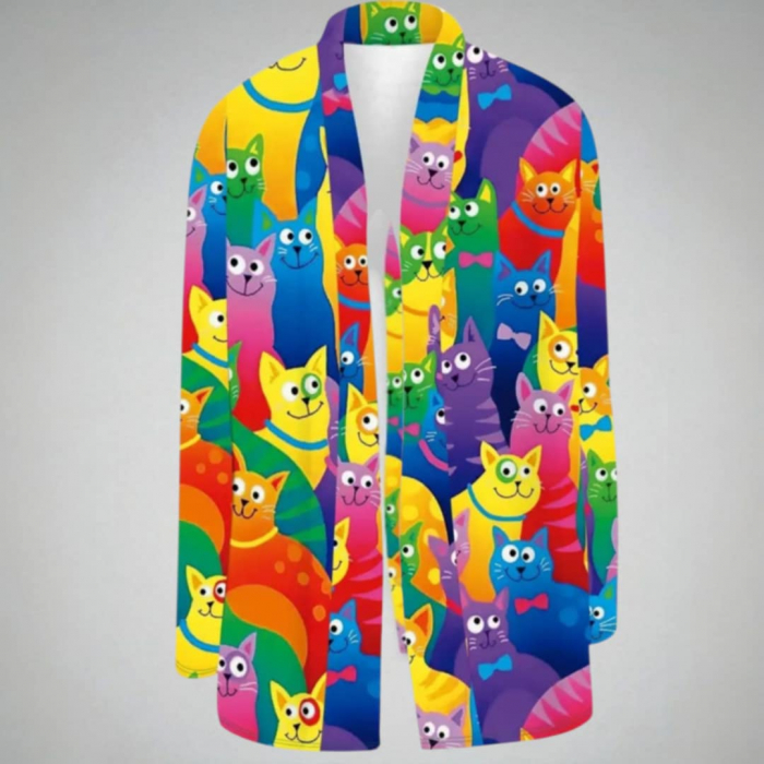 Blazer cu manaca lunga cu imprimeu pisici multe si colorate [4]