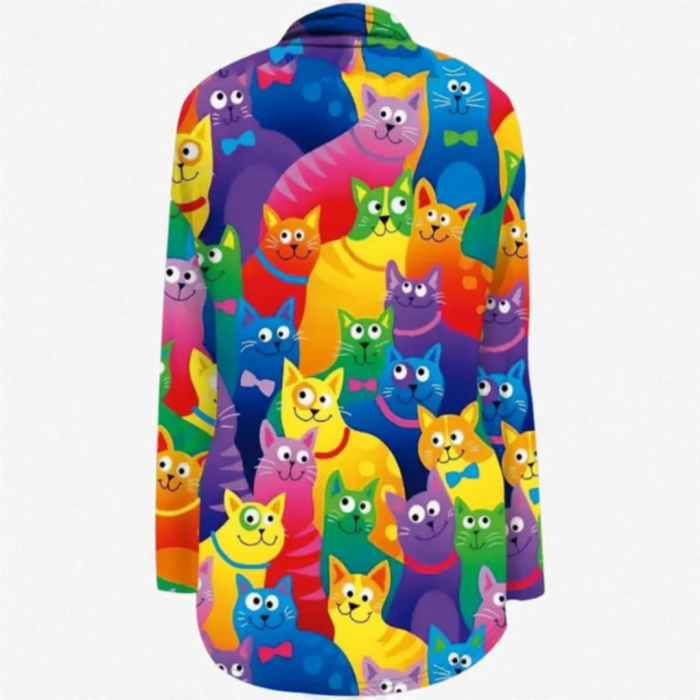 Blazer cu manaca lunga cu imprimeu pisici multe si colorate [3]