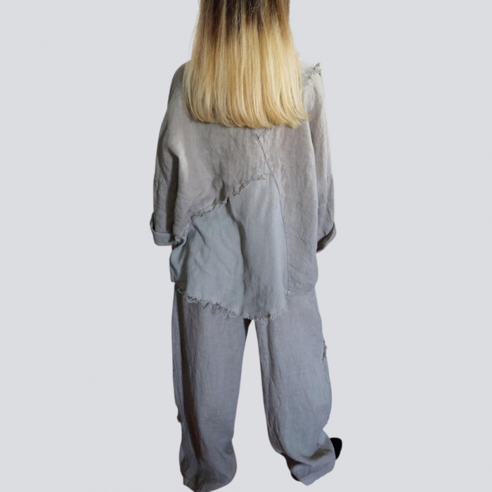 Bluza Asimetrica din In cu Aspect Zdrenturos Tip Fluture [4]