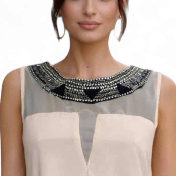 Bluza din Voal Asimetrica cu Margele la Decolteu [3]