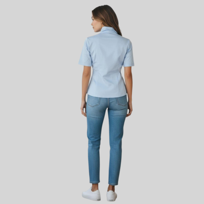 Bluza de Vara Tip Camasa Din Bumbac si Elastic cu Decolteu Adanc [2]