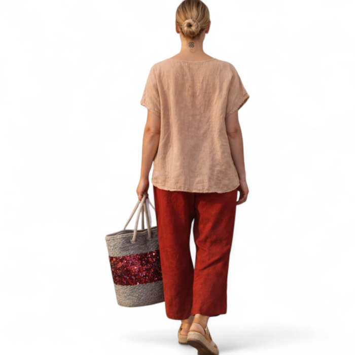 Bluza din in cu aspect zdrenturos decolteu rotund [3]