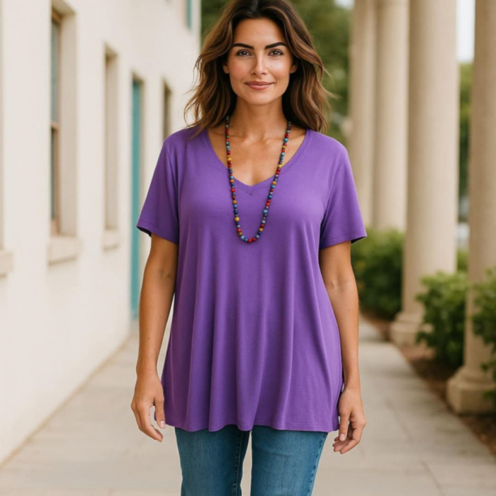 Bluza Mov Asimetrica cu Anchior din Bumbac pentru Marime Mare [4]