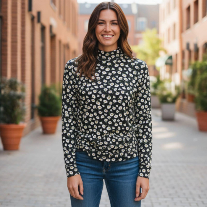 Bluza pe gat cu imprimeu flori de musetel [1]