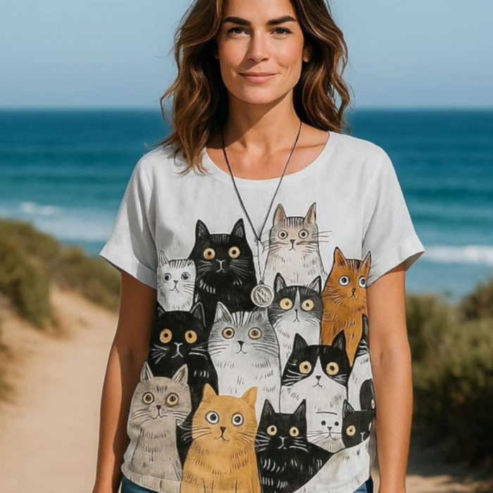 Bluza pentru Marime Mare cu Desen Pisici pe Partea din Fata [3]