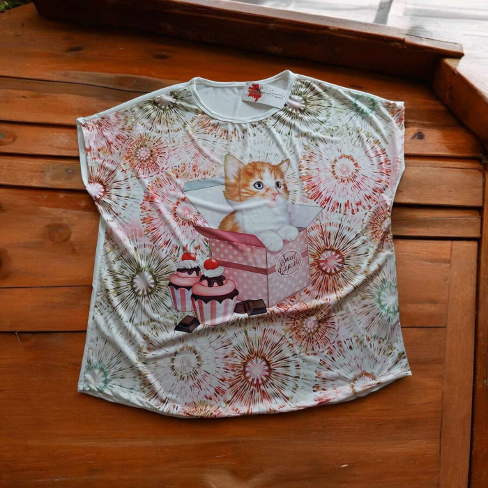 bluza pentru vara cu desen pisica portocalie marime mare [3]