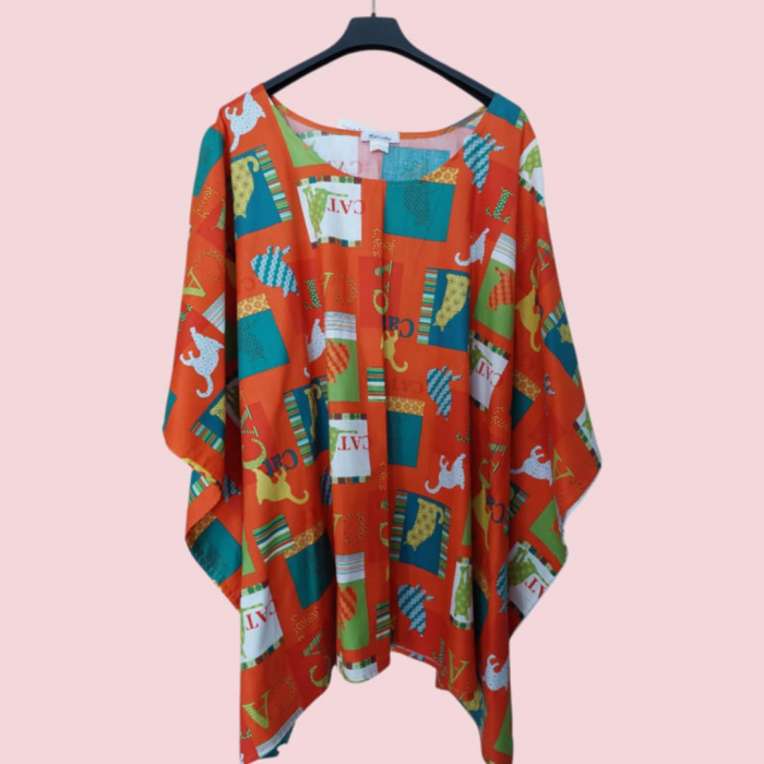Bluza Tip Poncho din Bumbac cu Imprimeu Pisici Colorate [6]