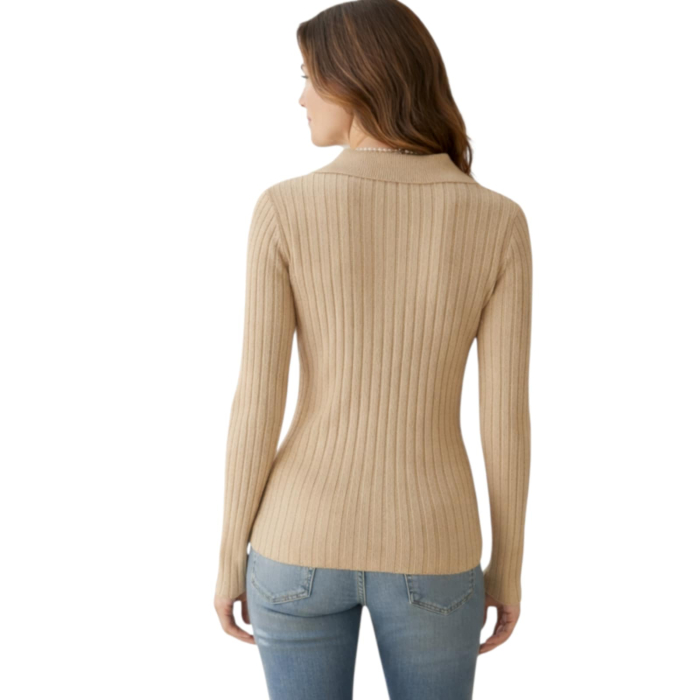 Bluza tricotata crem si guler polo [2]