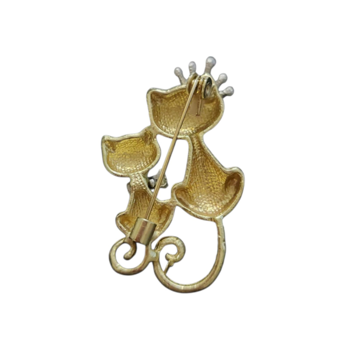 Brosa din metal auriu cu pisici mama si copil [2]