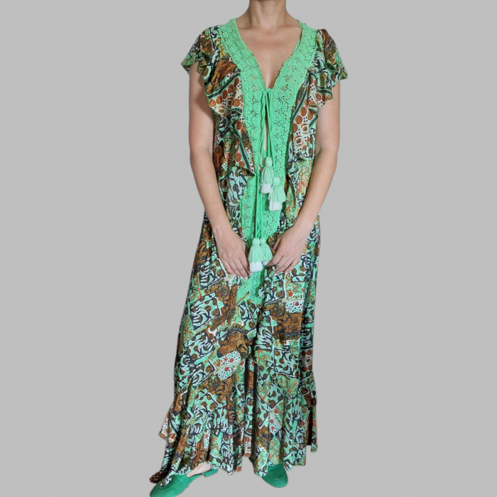 Caftan Asimetric din Matase cu Dantela si Macrame [2]