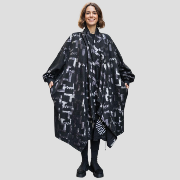 Cardigan amplu negru cu buzunare lateral [1]