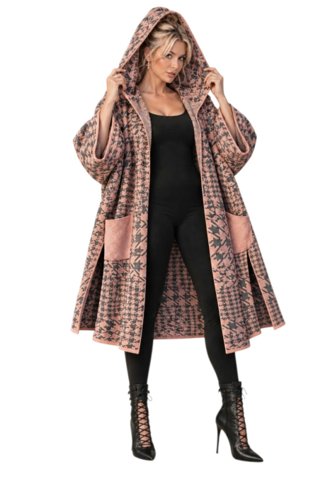 Cardigan tricot amplu cu buzunare supradimensionate si gluga [3]