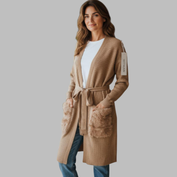 cardigan-tricotat-maro-cu-buzunare-din-blana-ecologica [1]