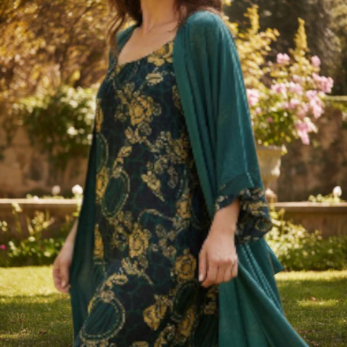 Cardigan Verde Transparent din Matase cu Maneca [2]