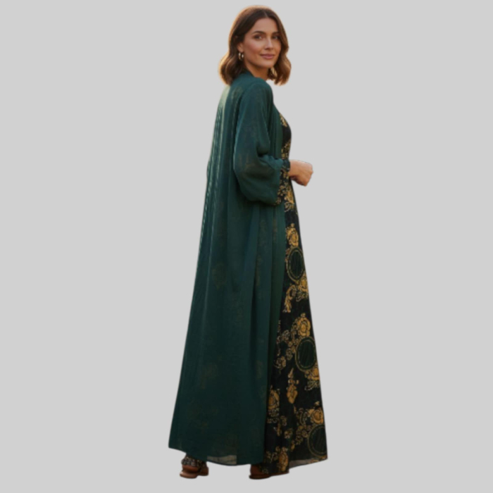 Cardigan Verde Transparent din Matase cu Maneca [4]