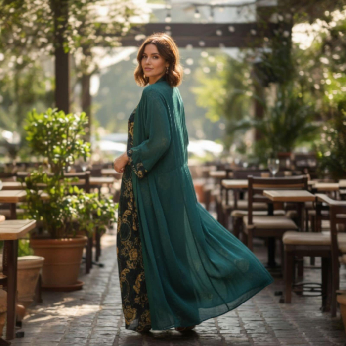 Cardigan Verde Transparent din Matase cu Maneca [1]