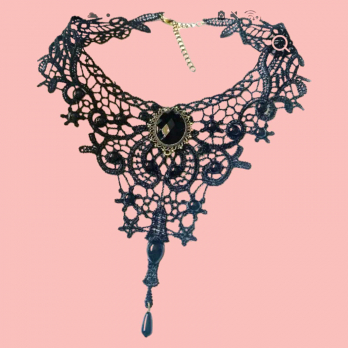 choker din dantela cu pietre rosii [3]
