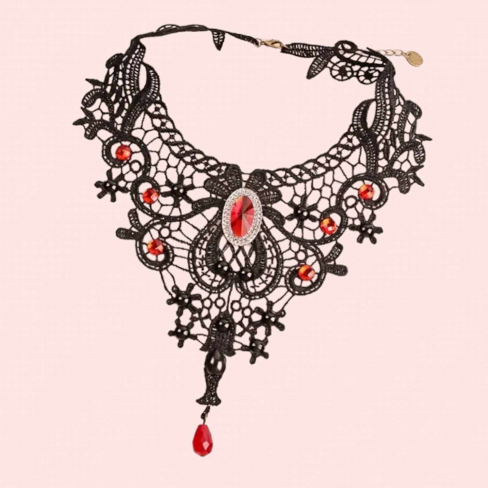 choker din dantela cu pietre rosii [2]