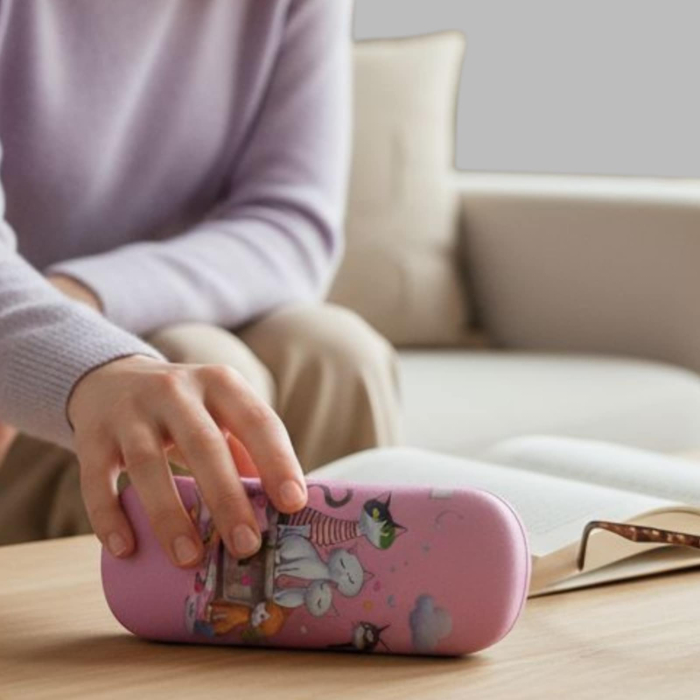 Etui pentru ochelari  din piele sintetica durabila cu desen familie pisici scumpe [1]