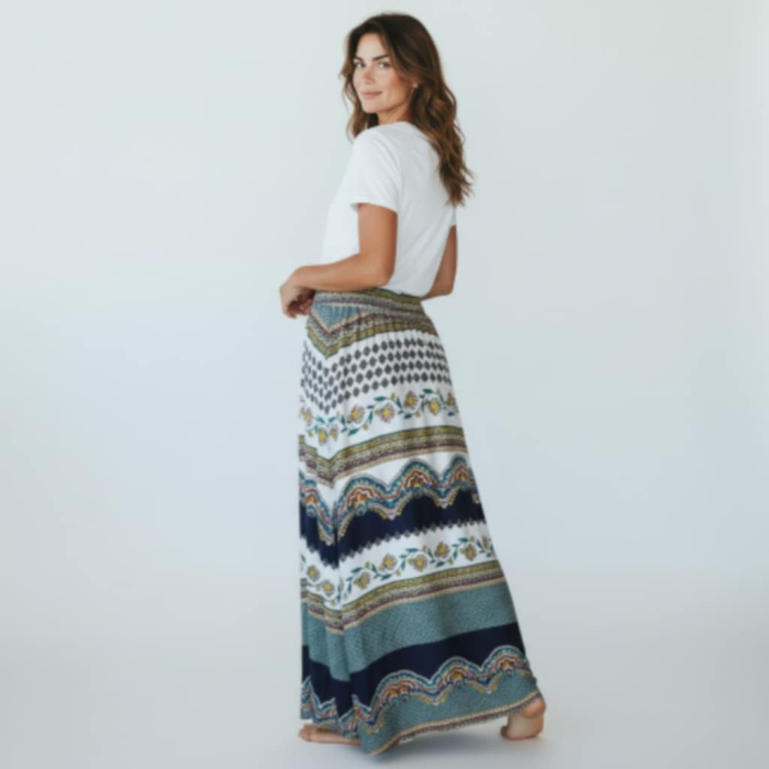 Fusta asimetrica ampla din vascoza cu banda elastica in talie [3]