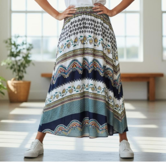 Fusta asimetrica ampla din vascoza cu banda elastica in talie [2]