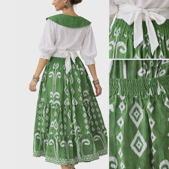 Fusta cu elastic in talie si imprimeu alb cu motive geometrice si decorative [4]