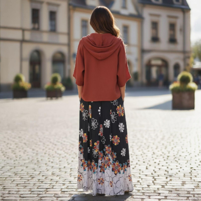 Fusta Lunga pe Fnd Negru cu Imprimeu Floral [3]