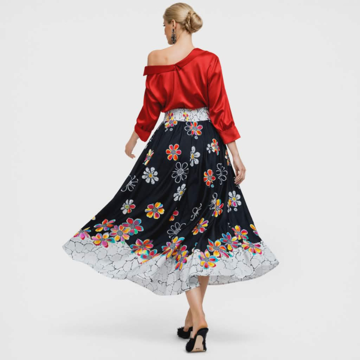 Fusta Lunga pe Fnd Negru cu Imprimeu Floral [3]