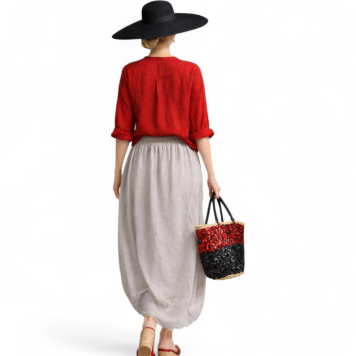 Fusta Lunga din In cu Model Floare din Macrame si Paiete tip Gogosar [2]