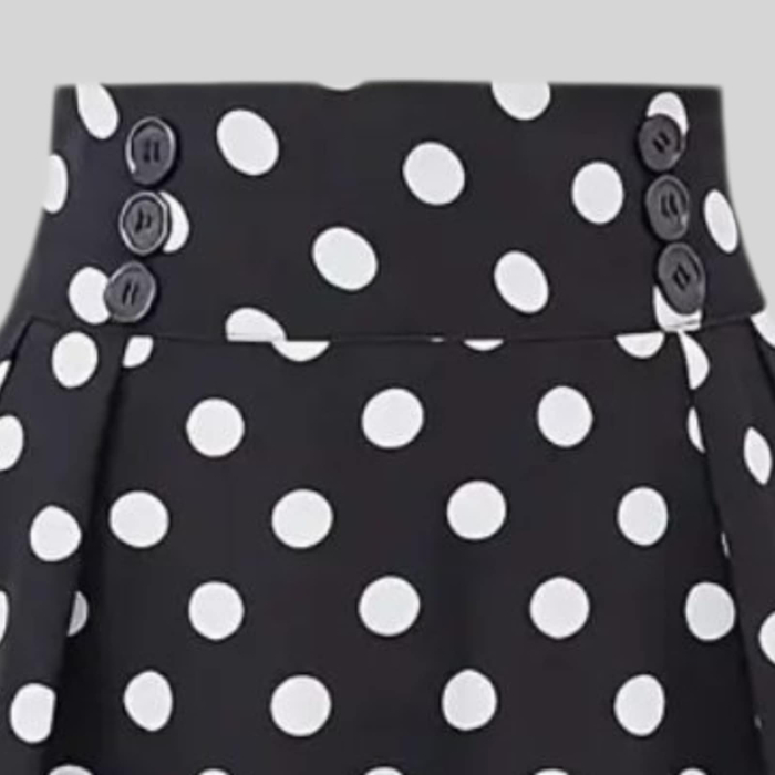 Fusta midi Eleganta cu Buline Albe pe Fundal Negru [5]
