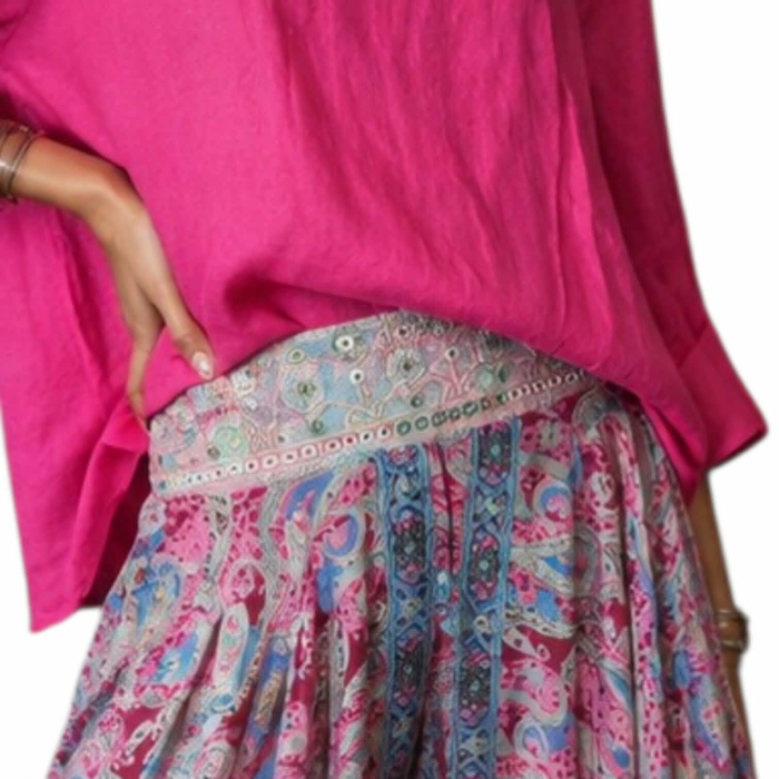 Fusta pantalon ampla din matase indiana cu brau [4]