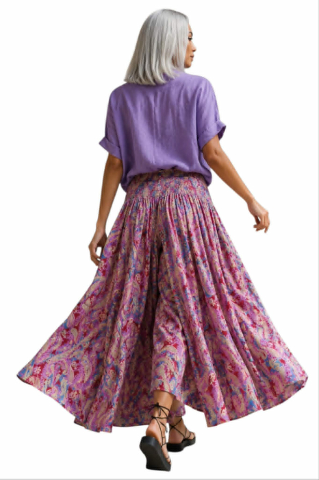 Fusta pantalon ampla din matase indiana cu brau [3]