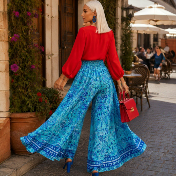 Fusta pantalon din matase indiana turcoaz cu talie elastica [3]